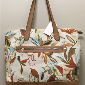 Leaf Print Zip Closure Tote Handbag